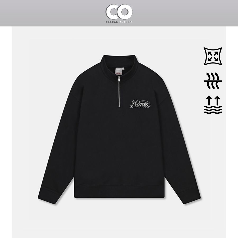 Áo sweatshirt half-zip unisex nam nữ SPAO Dawn - Màu đen