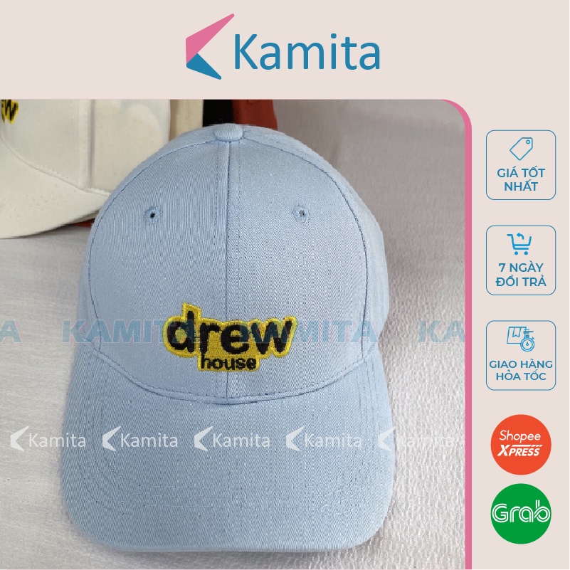 Mũ Lưỡi Trai, Nón Lưỡi Trai KAMITA Thêu Chữ Drew Nam Nữ Hàn Quốc, Nón Kết Đẹp Form Cứng Kaki Cao Cấp Chính Hãng KM27