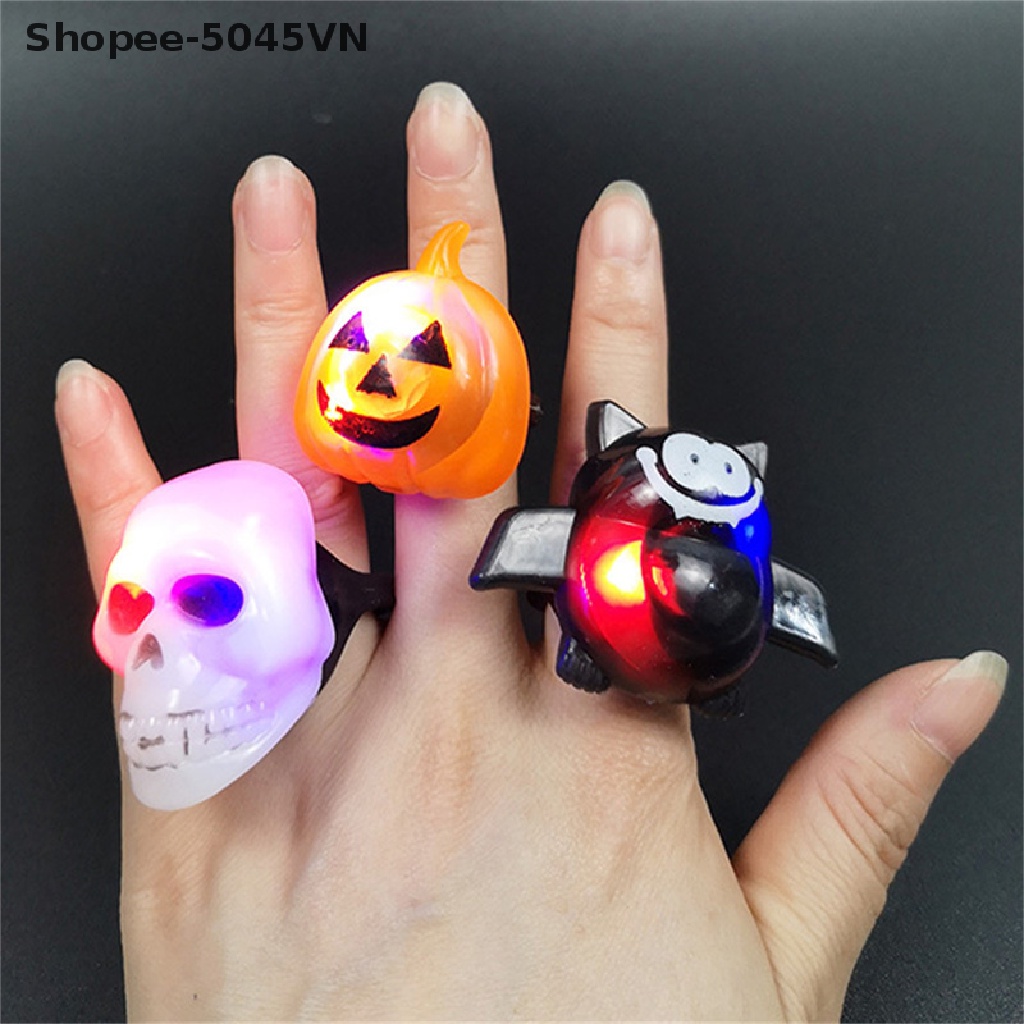 Nhẫn Trang Trí Tiệc Halloween Phát Sáng Hình Đầu Lâu Bí Ngô Dễ Thương Cho Trẻ Em
