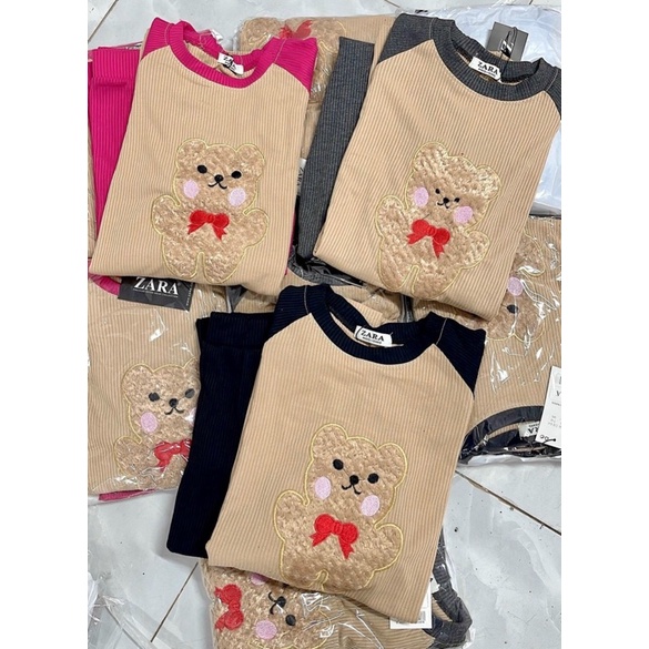 Set quần caro ống suông phối áo thun freesize họa tiết bé gấu đội nón in 3D cực xịn từ 45kg đến 65kg