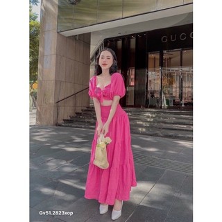 gv51- set maxi nhún kèm nơ, 6 màu