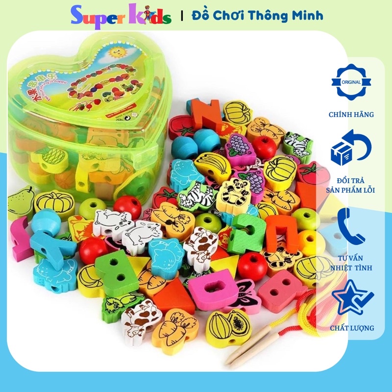 Xâu hạt gỗ - luồn dây xâu hạt hộp trái tim