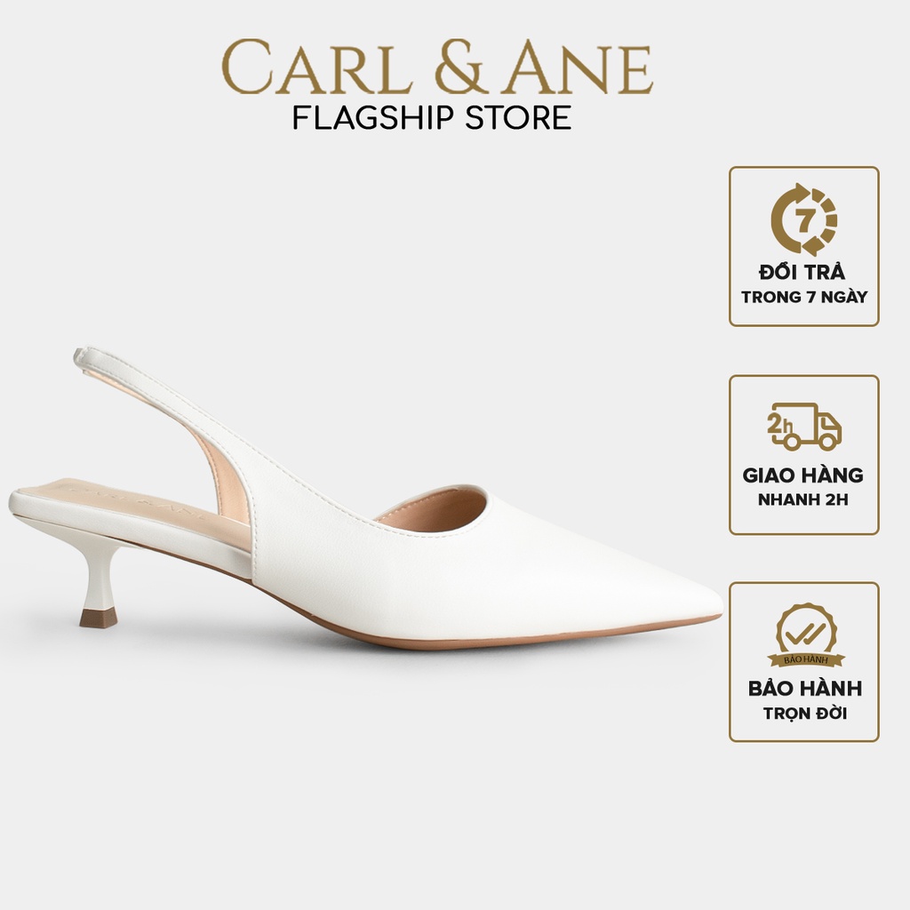 Carl & Ane - Giày cao gót nữ dáng Slingback mũi nhọn phong cách thanh lịch màu trắng - CL037