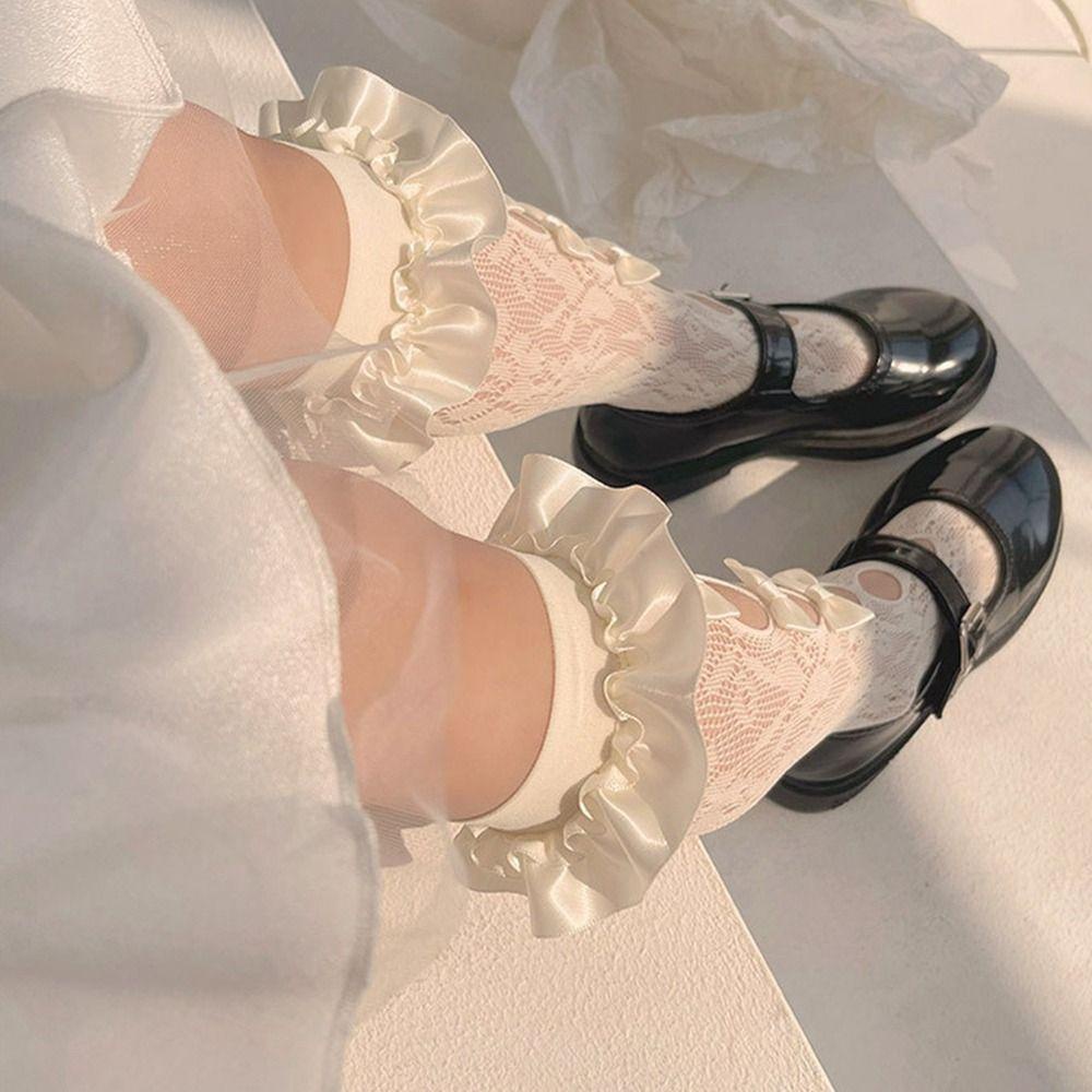 Đôi Vớ Dài Phối Ren Rỗng Thoải Mái Đính Nơ Ngôi Sao Ngọt Ngào Cho Bé Gái