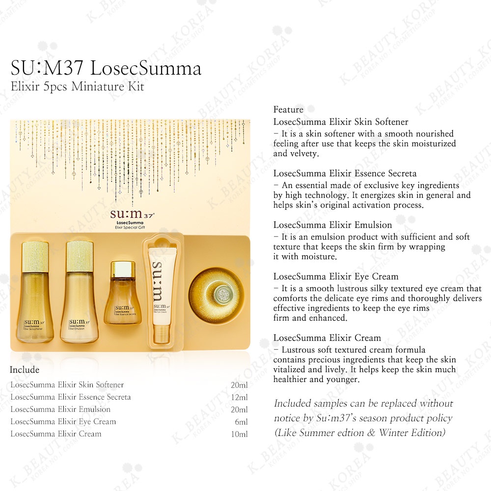 SUM37 Losec Summa Elixir Bộ 5 Sản Phẩm Chăm Sóc Da Làm Mềm Da + Tinh Chất Secreta + Kem Mắt