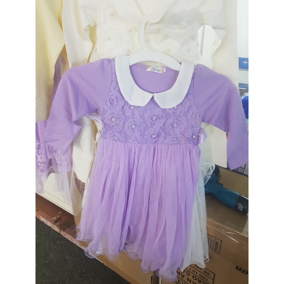 Sale tết } - Váy Công Chúa Bé Gái Dài Tay-cotton - Ren Mềm Mại Hàng Quảng Châu Cao Cấp- màu tím