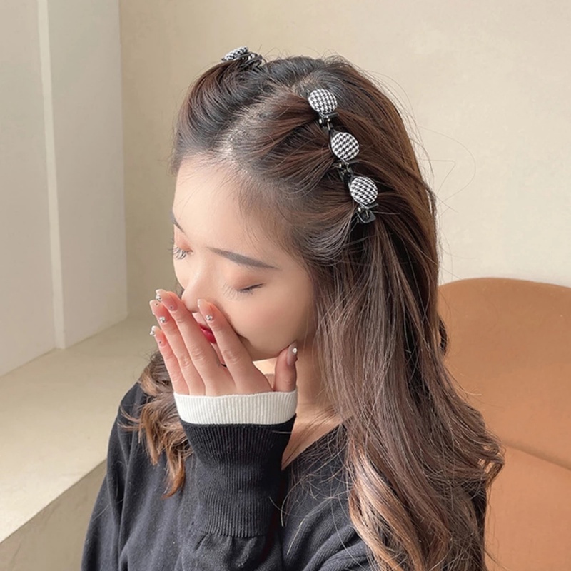 Kẹp Tóc Bện Hai Mặt Màu Trắng Đen Phong Cách Retro Cho Nữ