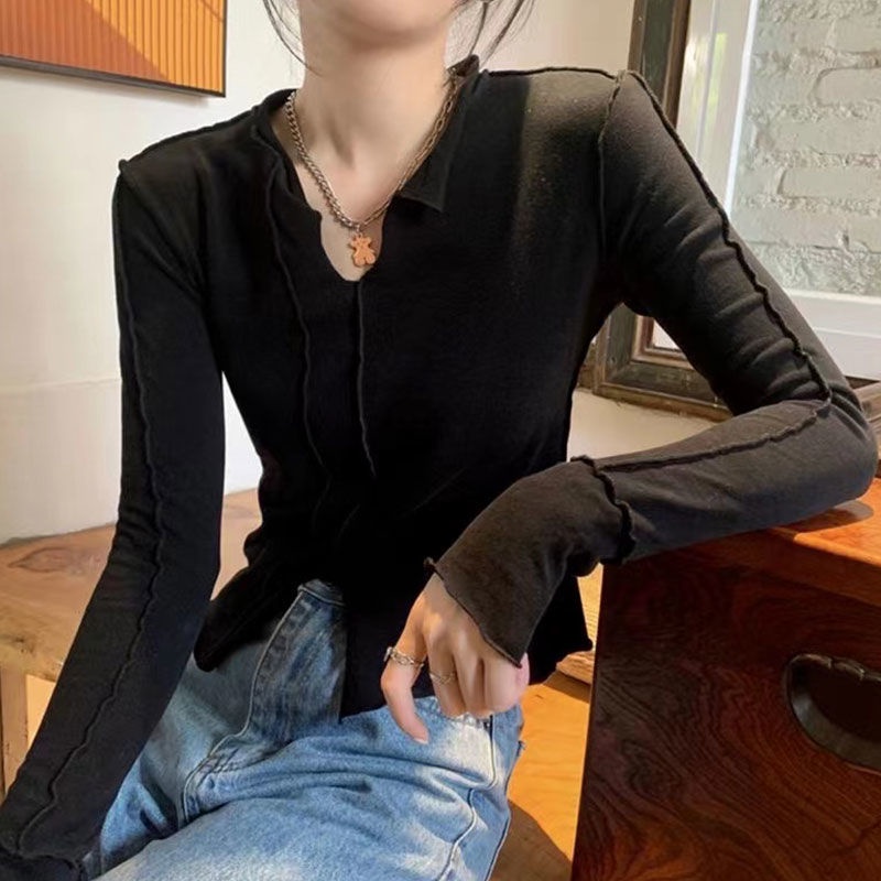 Plus Áo Kiểu Tay Dài Cổ Chữ V Chất Liệu Nhung Thiết Kế Không Đồng Đều Cao Cấp Thời Trang Cho