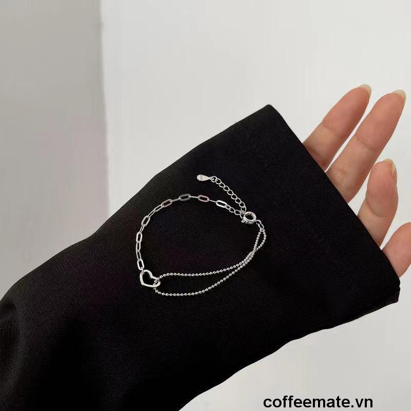 【coffeemate】⚡ Vòng tay bạc sterling 925 mặt hình trái tim ghép dây xích và dây chuỗi thiết kế nhỏ đơn giản thời trang cá tính cho nữ