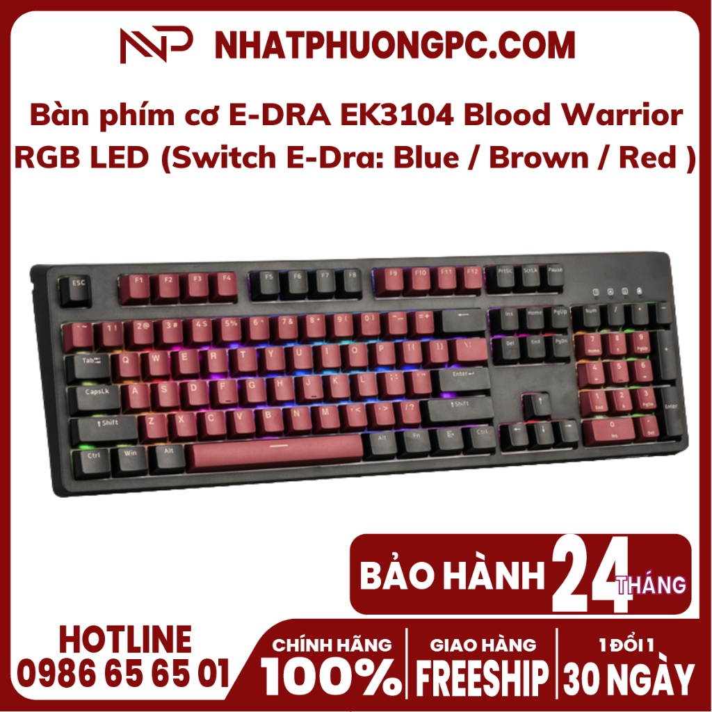 Bàn phím cơ E-DRA EK3104 Blood Warrior RGB LED (Switch E-Dra: Blue / Brown / Red )