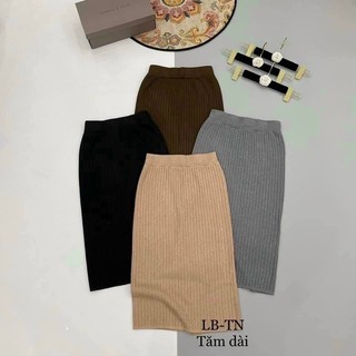Chân váy midi len chân váy body len tăm co giãn xẻ tà