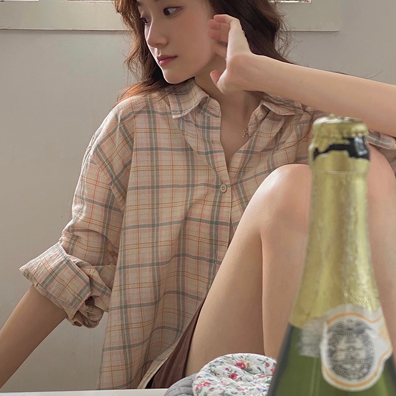 Áo sơ mi SUXI dài tay chống nắng họa tiết sọc caro thiết kế mới thời trang mùa xuân dành cho nữ