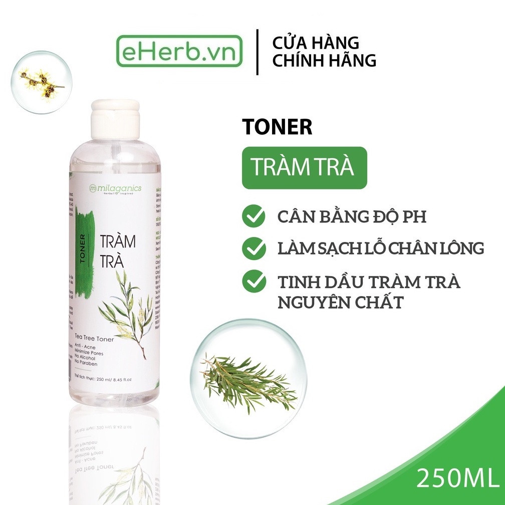 Toner nước hoa hồng ngừa mụn, dịu viêm tinh dầu tràm trà teatree dành cho da dầu mụn MILAGANICS 250ml (chai) | BigBuy360 - bigbuy360.vn