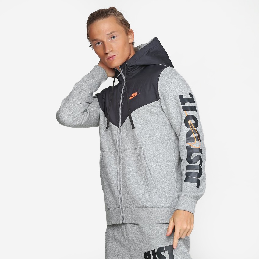 Áo Khoác Nam Nike Thể Thao JustDoIt HBR+ Full Zip Hoodie - Đen / Xám