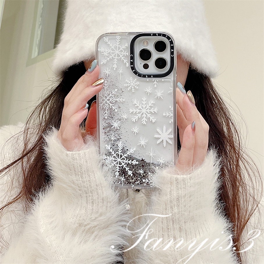 Ốp Điện Thoại Acrylic Mềm Trong Suốt Phối Kim Tuyến Nước Hình Bông Tuyết Cho iPhone 14 13 12 11 Pro Max Plus