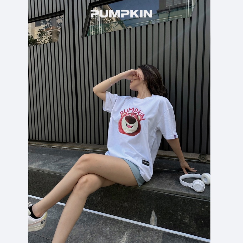 Áo thun gấu dâu unisex PUMPKIN form rộng tay lỡ oversize dành cho nam nữ phong cách Local Brand