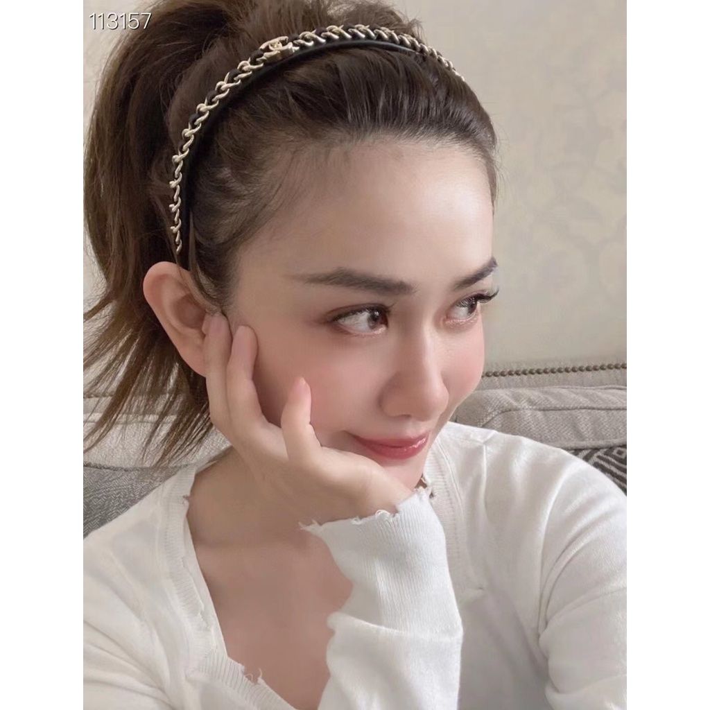 Băng Đô Da Màu Đen In Chữ C Thời Trang