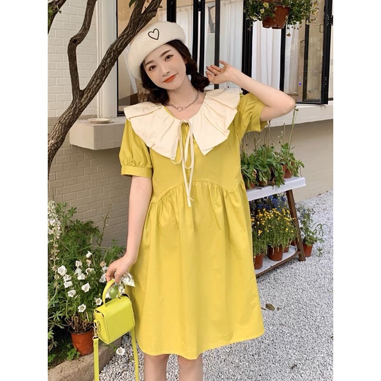 Váy nữ babydoll vintage, Đầm xòe ulzzang cổ bèo tiểu thư tay bo chun hàn quốc lady quảng châu
