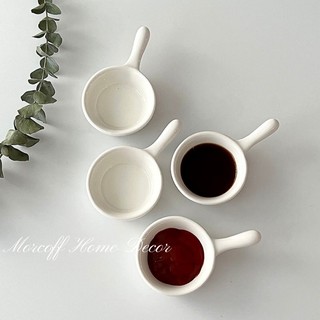 Chén nước chấm chén gia vị gốm sứ trắng có tay cầm