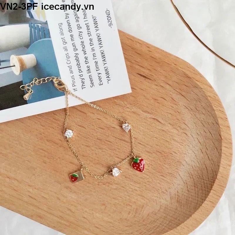 Vòng Đeo Tay Đính Đá Opal Hình Quả Dâu Tây Dễ Thương Cho Nữ