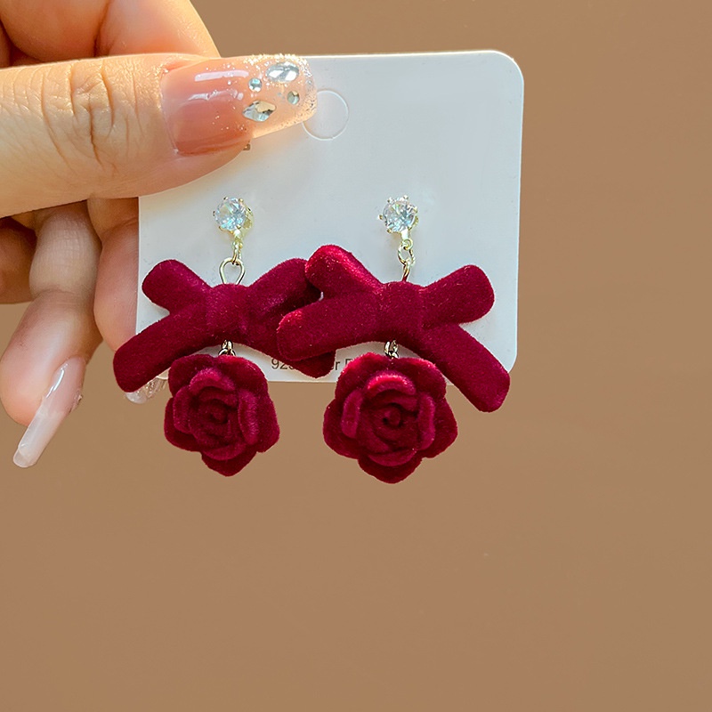 Bông Tai Hình Hoa Thắt Nơ Đỏ Phong Cách Trung Hoa Thời Trang Cho Nữ