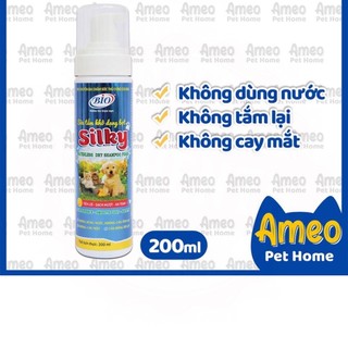 Sữa tắm khô chó mèo dạng bọt Bio Silky 200ml, xà bông khô thú cưng