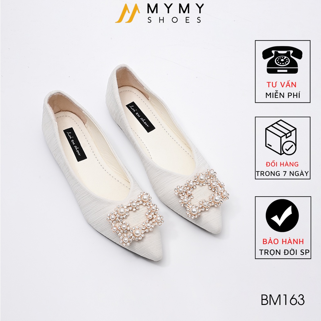 Giày Bệt Hoa Đá Mũi Nhọn màu đen, kem MyMyShoes - giày bệt nữ BM163