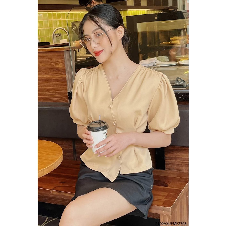 Áo Cổ V Thắt Eo Màu TRơn Mẫu Mới Phong cách Hàn Quốc Mùa Hè