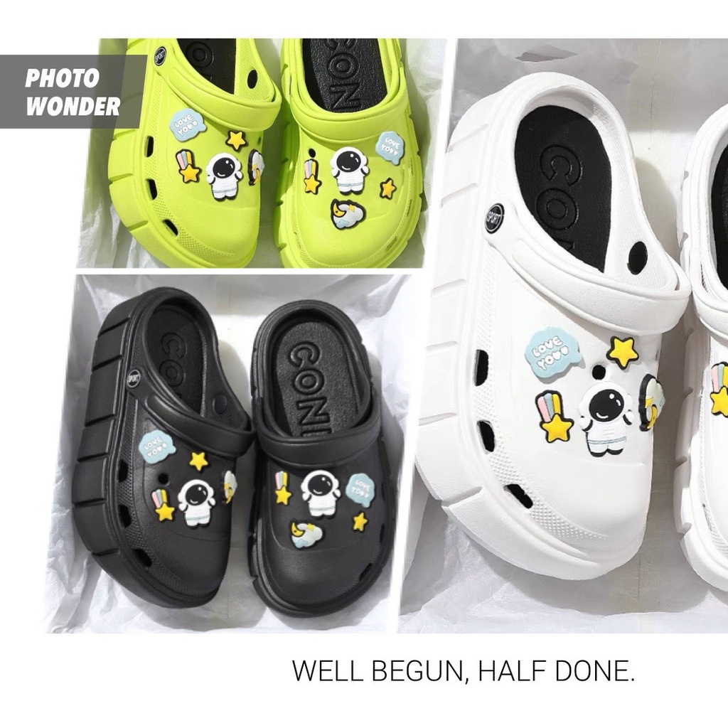 Sục Cross nữ độn đế Sticker sao hoả phi hành gia bắt mắt siêu hot Sandal nữ 7cm hình gấu thời trang