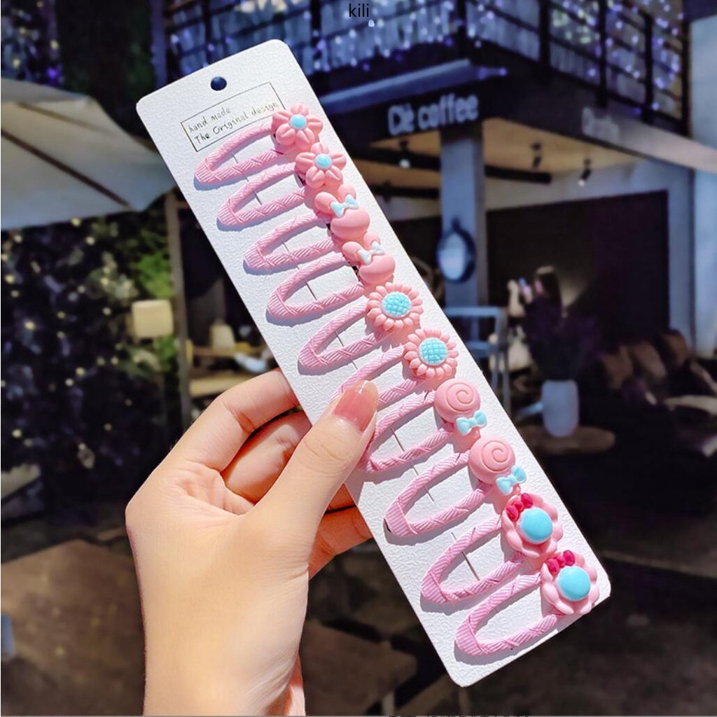 Set 10 Kẹp Tóc Vải Dễ Thương Phong Cách Hàn Quốc Cho Bé Gái