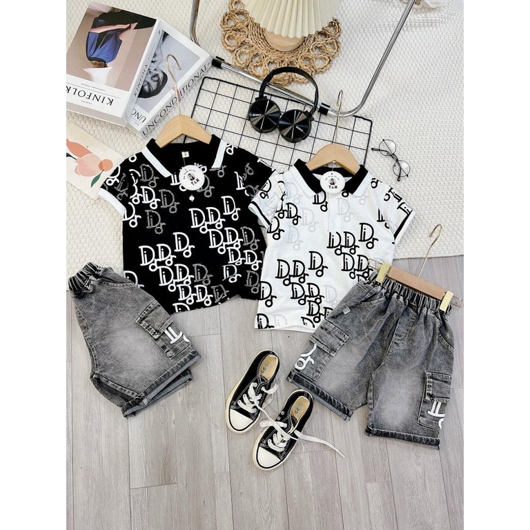Set jean dior phối quần túi hộp cho bé 20-30kg