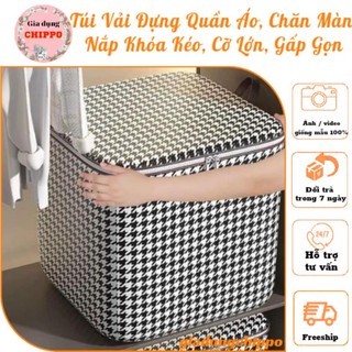 Túi vải đựng quần áo, chăn màn, nắp khóa kéo, cỡ lớn, gấp gọn