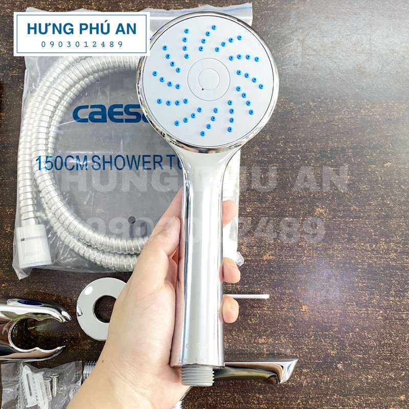 Bộ phụ kiện sen tắm inox Caesar: dây sen dài 1m5, tay sen, gác sen - chính hãng
