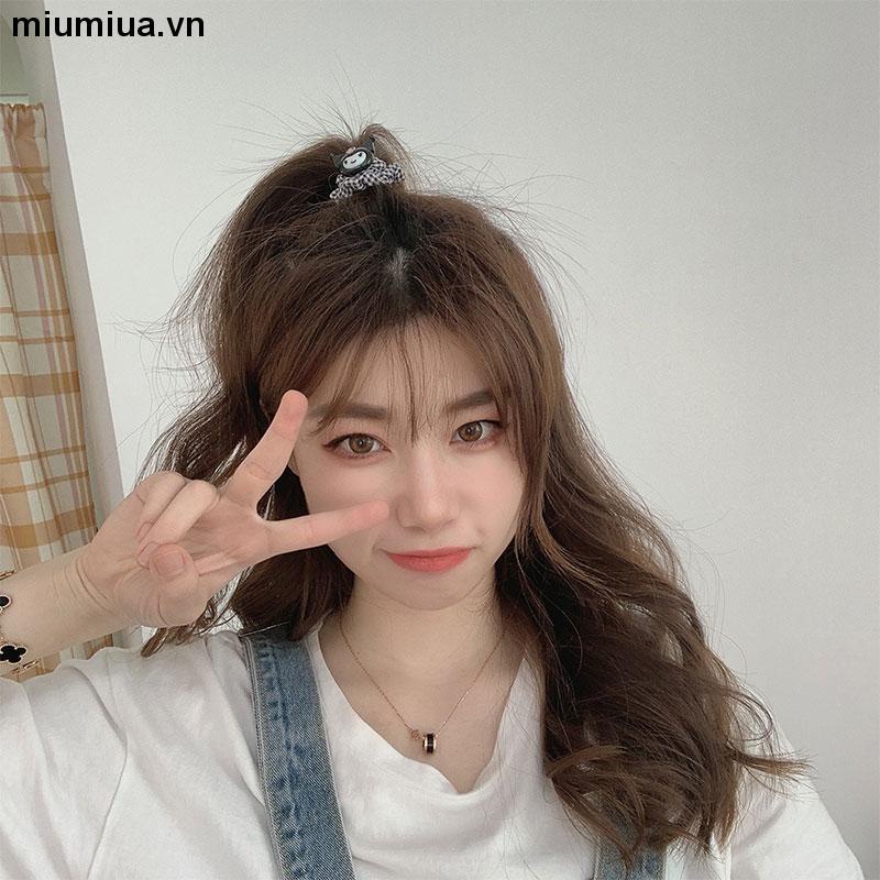 miumiuaSANRIO Dây Cột Tóc Hình Tròn Cỡ Lớn In Họa Tiết Hoa / Chú Heo Dễ Thương Thời Trang Cho Nữ