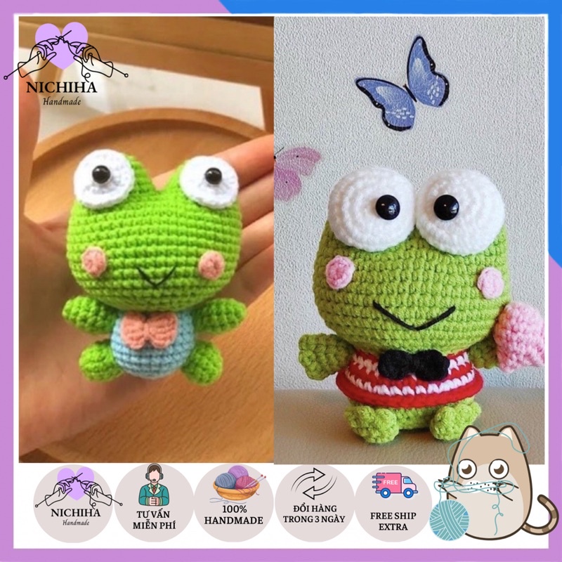 Móc Khoá Con Ếch Nhồi Bông Bằng Len Làm Quà Tặng - Thú Bông Len Handmade Đan Móc Thủ Công Bằng Tay