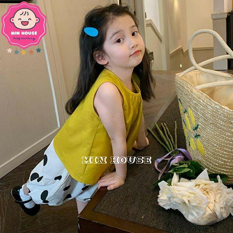 (8-18kg) Set áo sát nách phối quần chấm bi thô cho bé gái diện hè