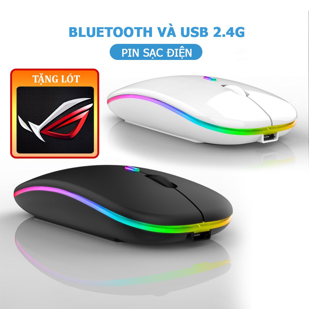Chuột Không Dây Pin Sạc Điện Kết Nối Bluetooth Và USB 2.4G Chống Ồn