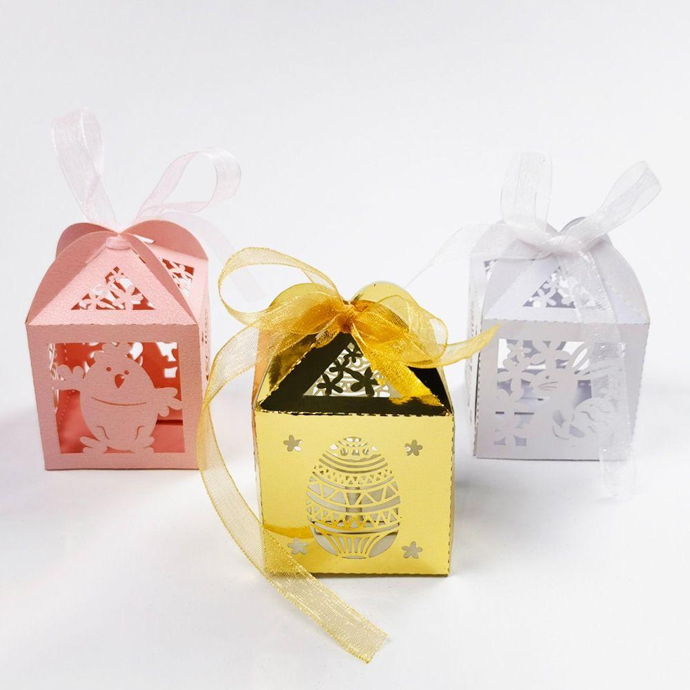 CHOOKEY Set 10 Hộp Giấy Đựng Kẹo Hình Thỏ / Gà Có Ruy Băng