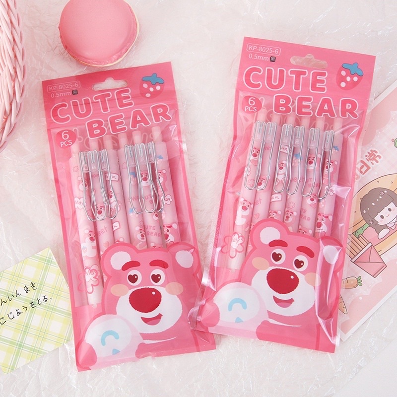 Túi 6 bút hình gấu dâu