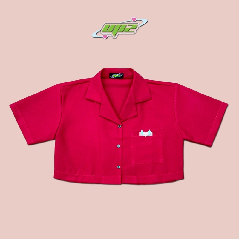 UPZ Áo Sơmi Tay Ngắn Croptop Nữ Cổ Danton Mạc Trái Tim (3 Màu)