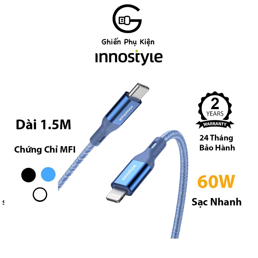 Cáp Innostyle USA Powerflex C To Điện Thoại/IP 1.5M 20/30/60W - Hàng Chính Hãng