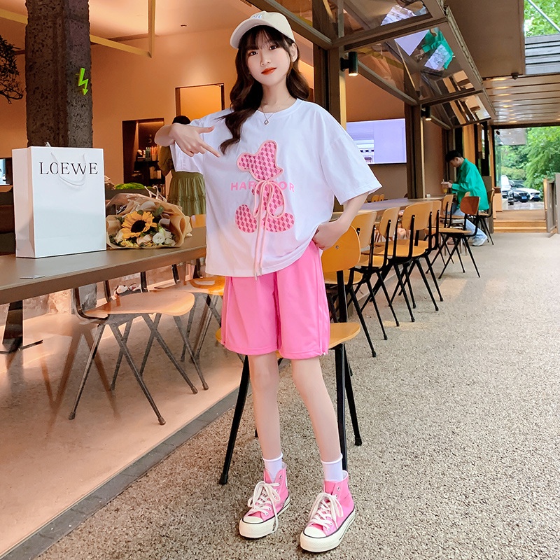 Set đồ bộ thể thao bé gái. Bộ đồ cộc tay bé gái, chất thun con giãn đa chiều rất thoáng mát, thấm hút mồ hôi tốt