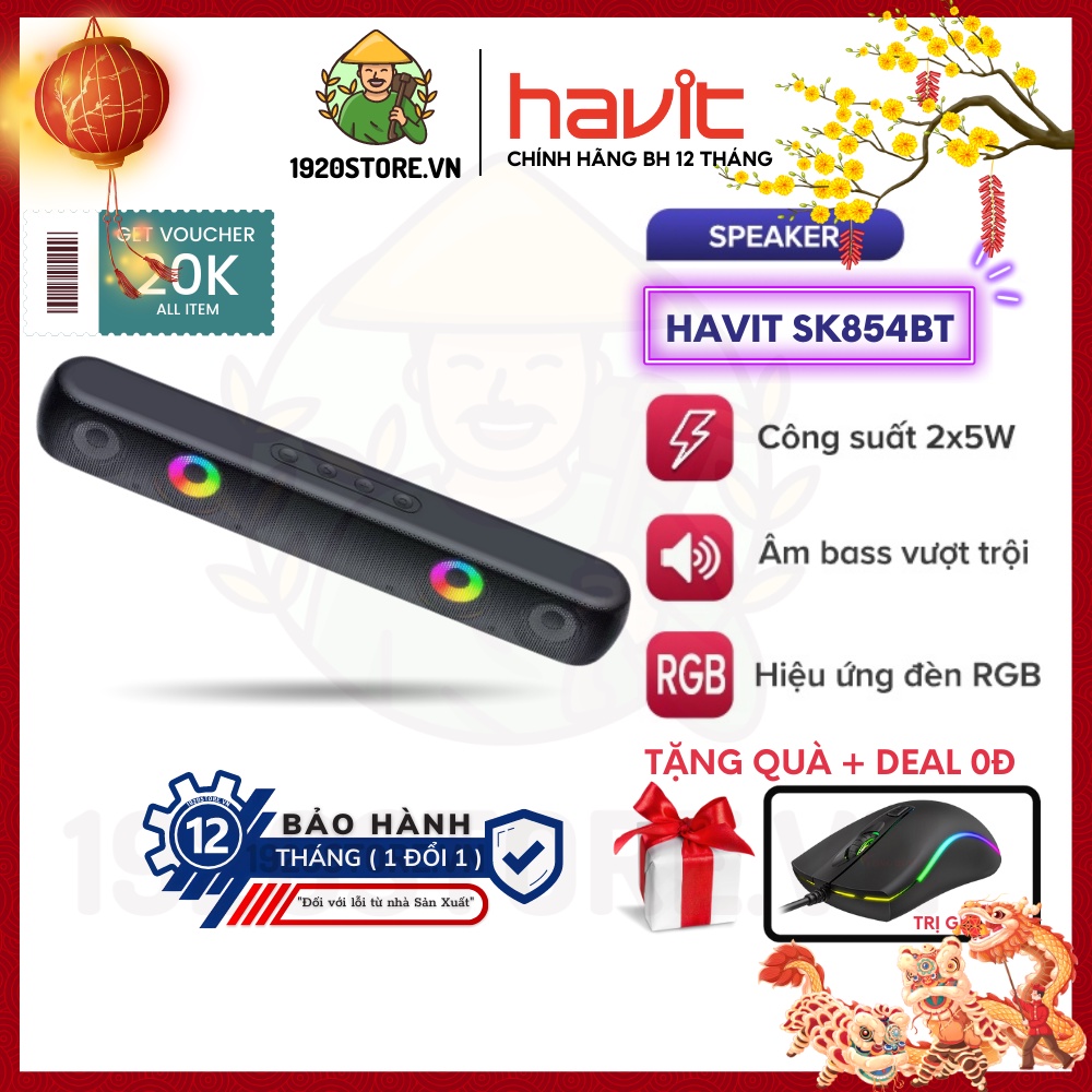 【Giao Hỏa Tốc】Loa BT HAVIT SK854BT, Công Suất 2*5W Mạnh Mẽ, Hiệu Ứng Đèn RGB, Thời Gian Chơi Nhạc Lên Đến 7H - BH 12 T