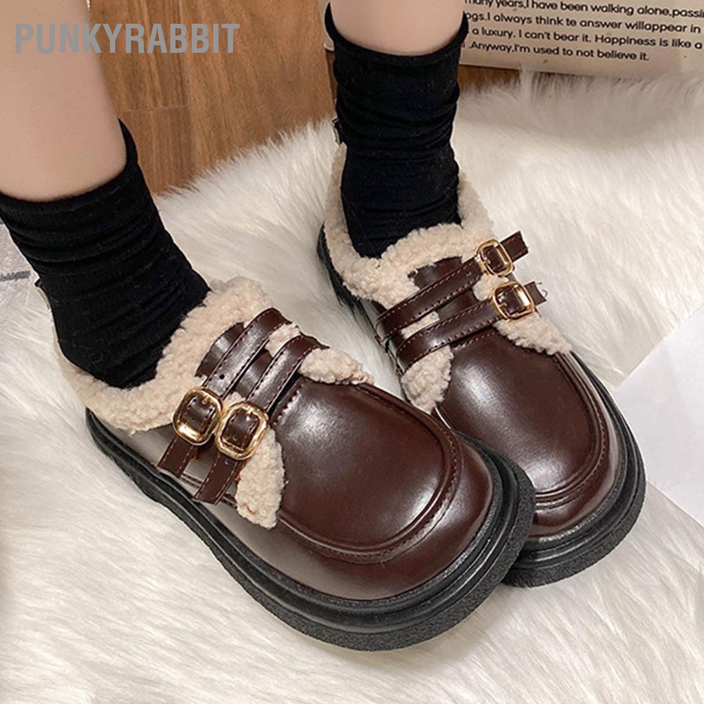 PunkyRabbit Phụ nữ Mùa Đông Giày Ấm Áp Phong Cách Cổ Điển Lớp Lót Sang Trọng Nền Tảng Dày Thời Trang cho Thu