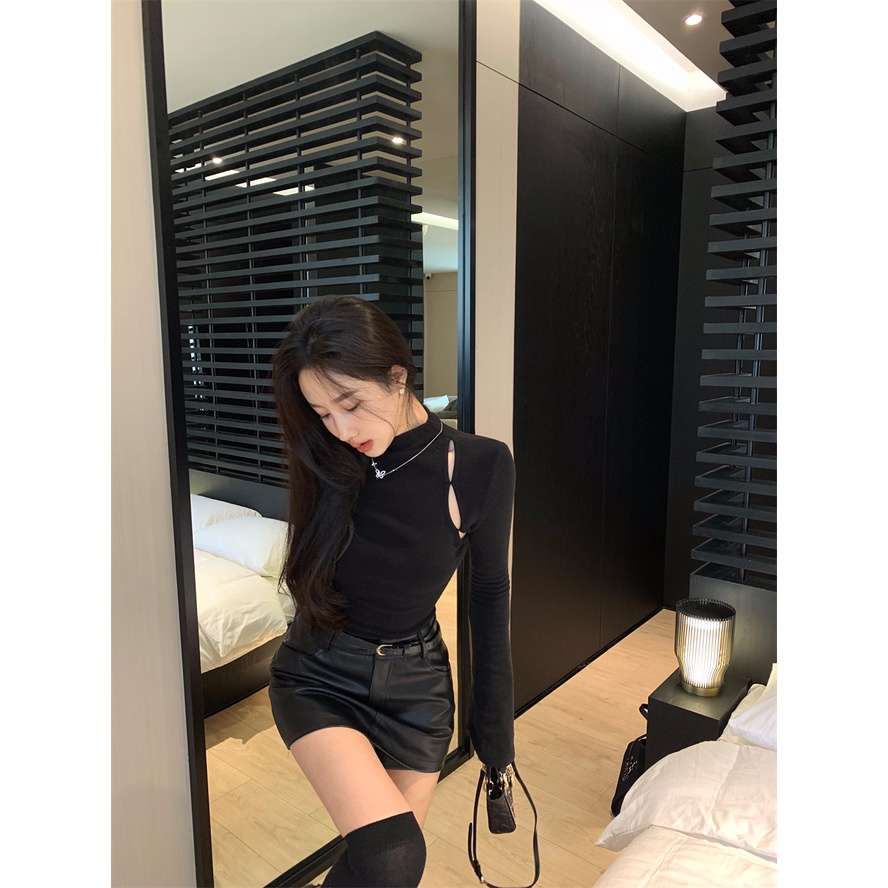 ZHELIHANGFEI Áo Thun Tay Dài Cổ Cao Thời Trang Quyến Rũ Cho Nữ