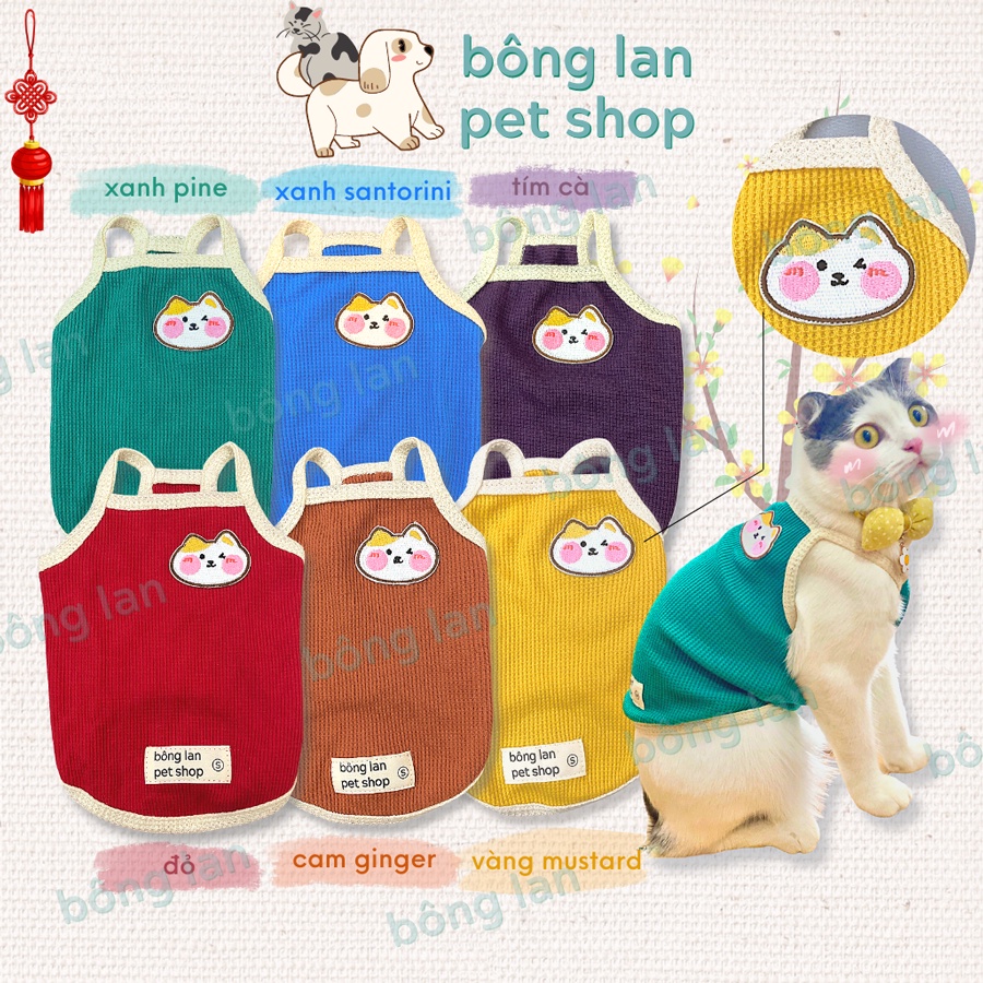 Áo thun hai dây áo ba lỗ thú cưng chó mèo màu sắc nổi bật đính hình Shibanu