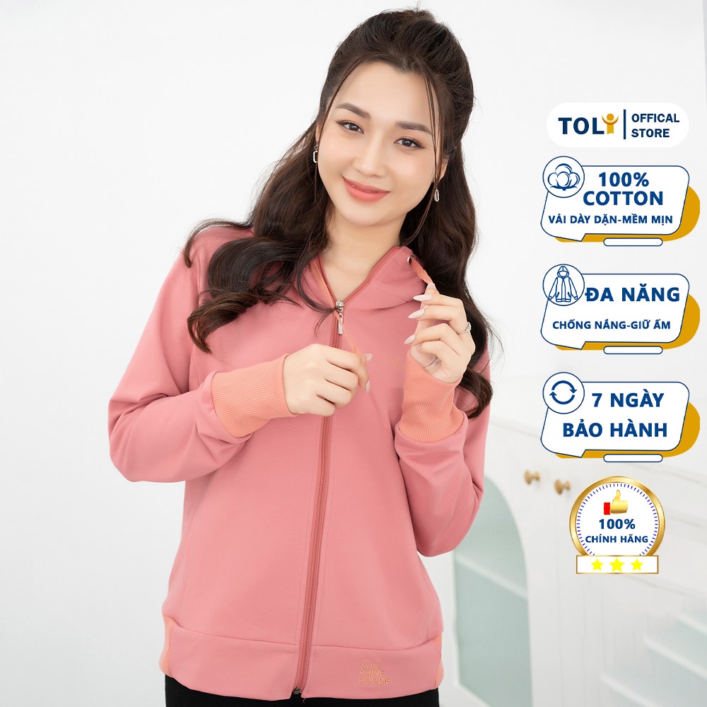 Áo Khoác Nữ đa năng TOLI, có mũ rộng, có túi trong, Form suông cơ bản, Vải nỉ vay cá dày dặn [ HỒNG-KN26]