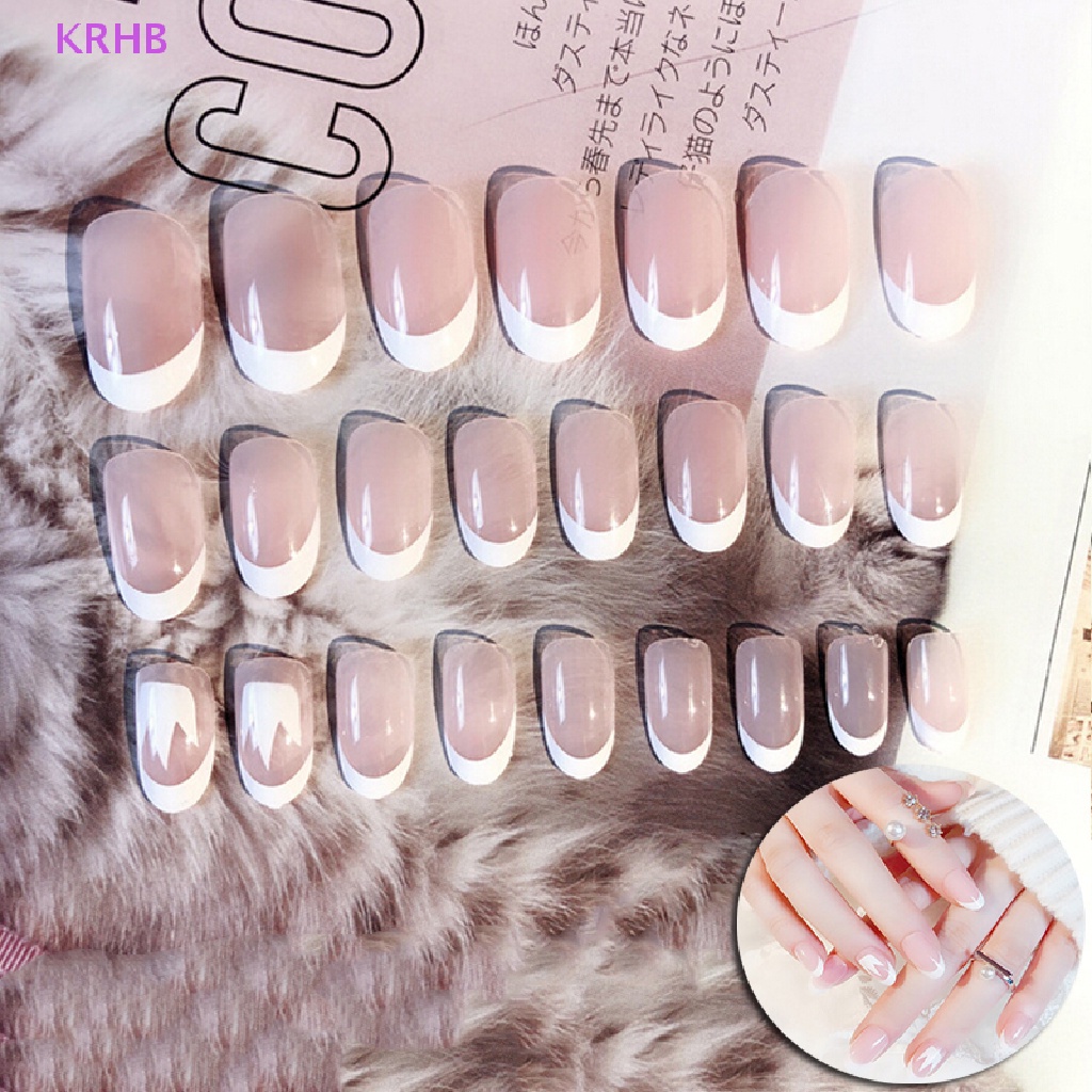 Bộ 24 Móng Tay Giả 3d Kiểu Pháp Cho Cô Dâu Mới
