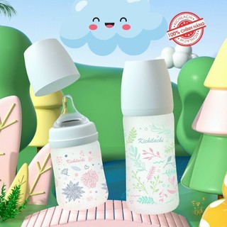 Bình sữa thủy tinh cổ rộng bọc silicon kichi bình sữa cho bé chống sặc chống đầy hơi