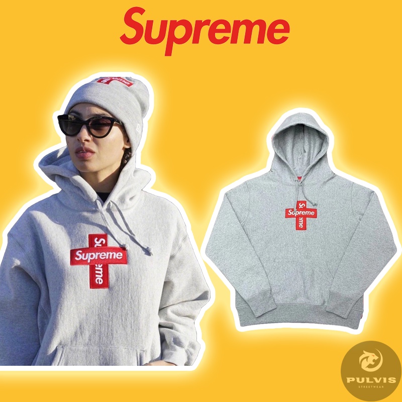 - Áo Hoodie Supreme Cross Box Logo Hooded Sweatshirt Heather Grey, Áo hoodie Supreme nỉ bông